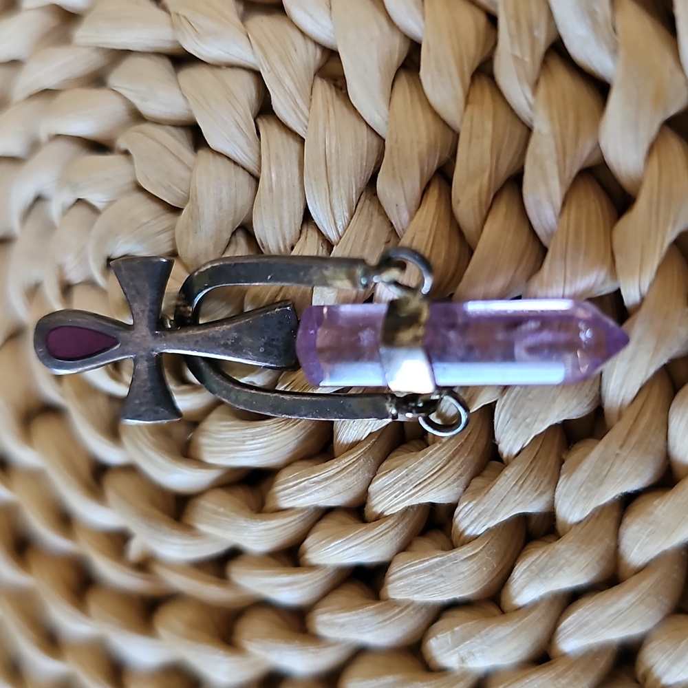 Amethyst Quartz & Ankh Sterling Silver Vintage Pendant - Picture 6 of 6